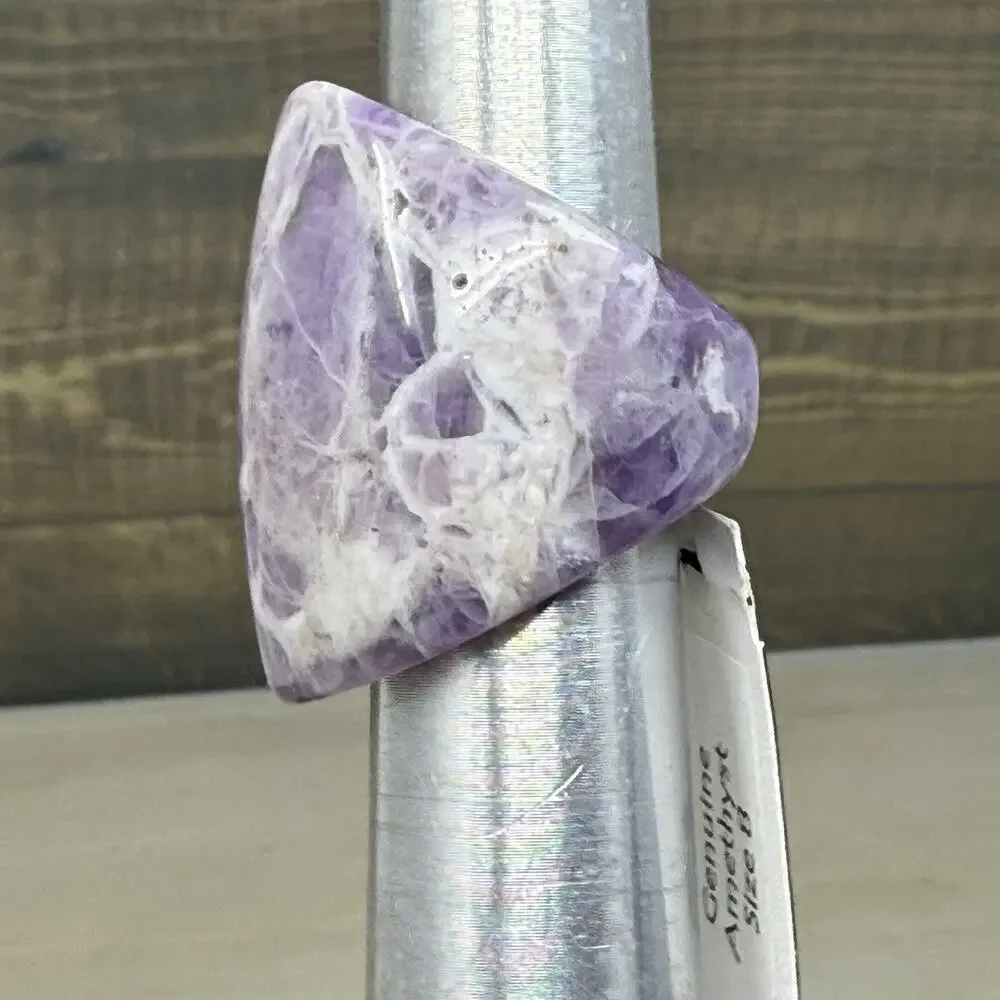 Chunky One Piece Purple Amethyst Raised Face Polished Stone Ring Size 8